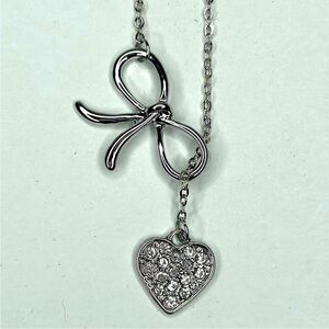 Swarovski Crystal Necklace Heart & Bow | New With Tag and jewelry pouch nwt